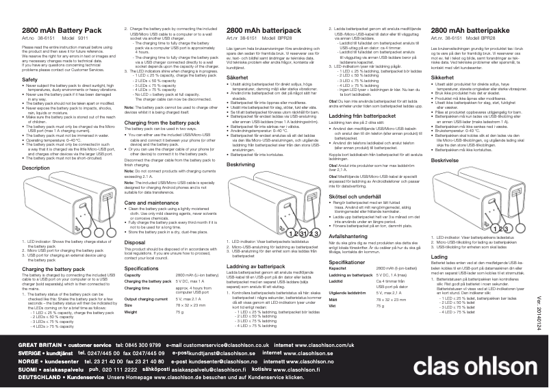 Page 1 de la notice Manuel utilisateur Clas Ohlson BPR28