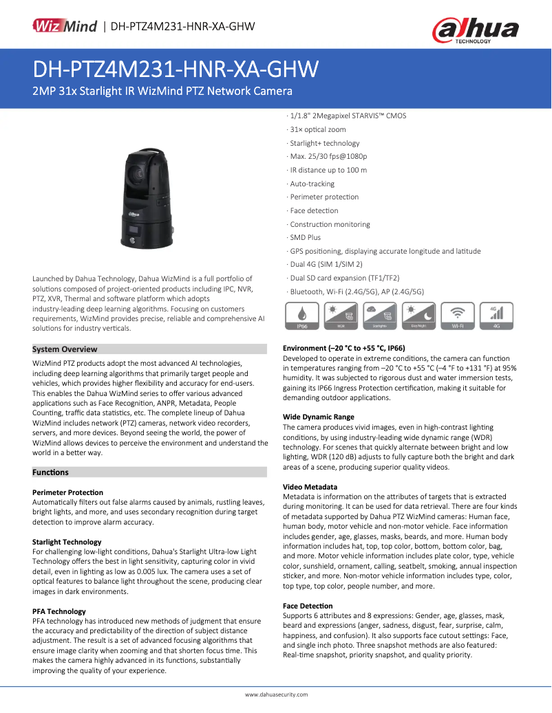 Page 1 de la notice Fiche technique Dahua Technology PTZ4M231-HNR-XA-GHW