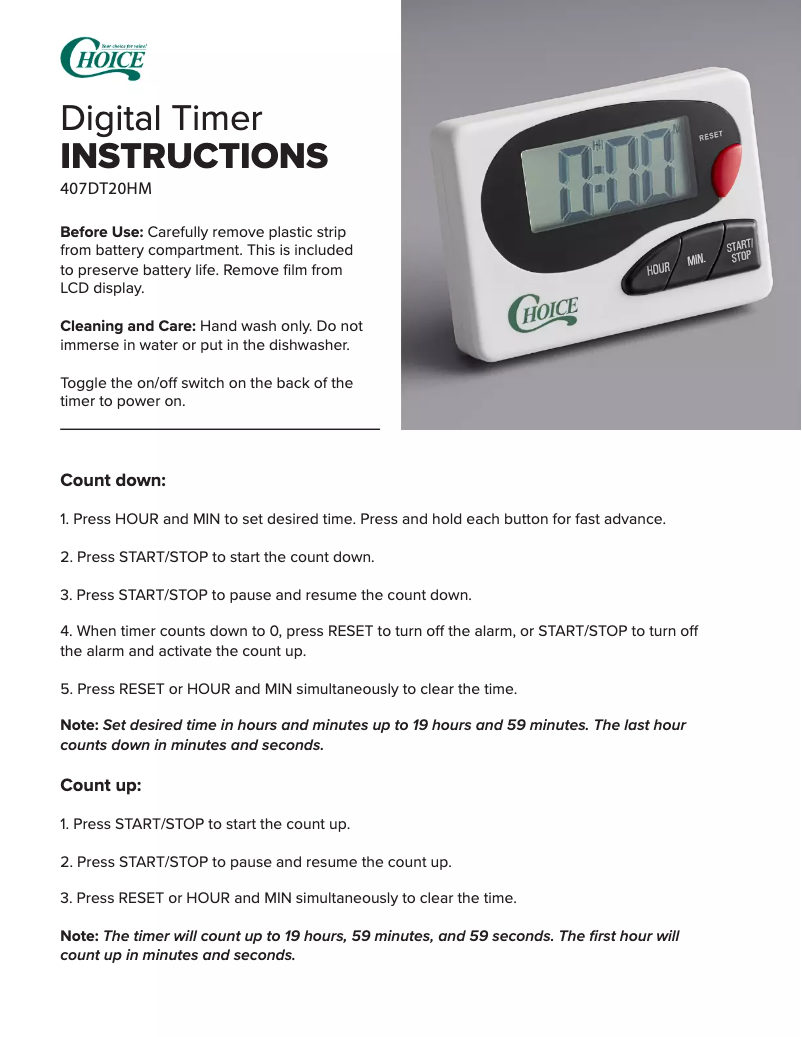 Page 1 de la notice Manuel utilisateur Choice 407DT20HM