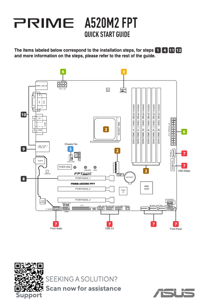 Page 1 de la notice Guide de démarrage rapide Asus PRIME A520M2 FPT