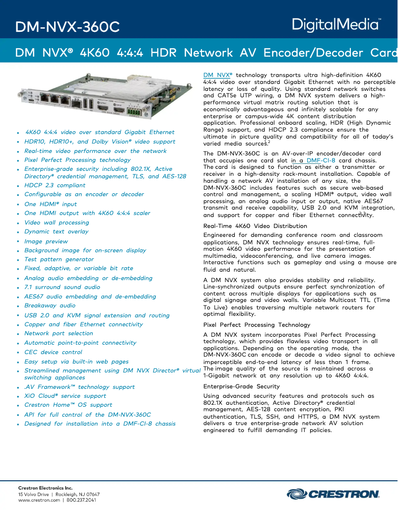 Page 1 de la notice Fiche technique Crestron DM-NVX-360C