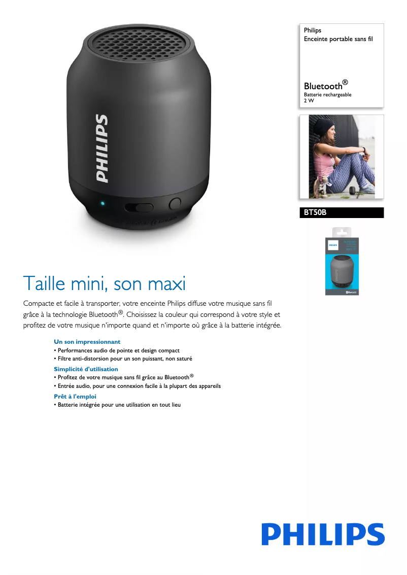 Page 1 de la notice Fiche technique Philips BT50B