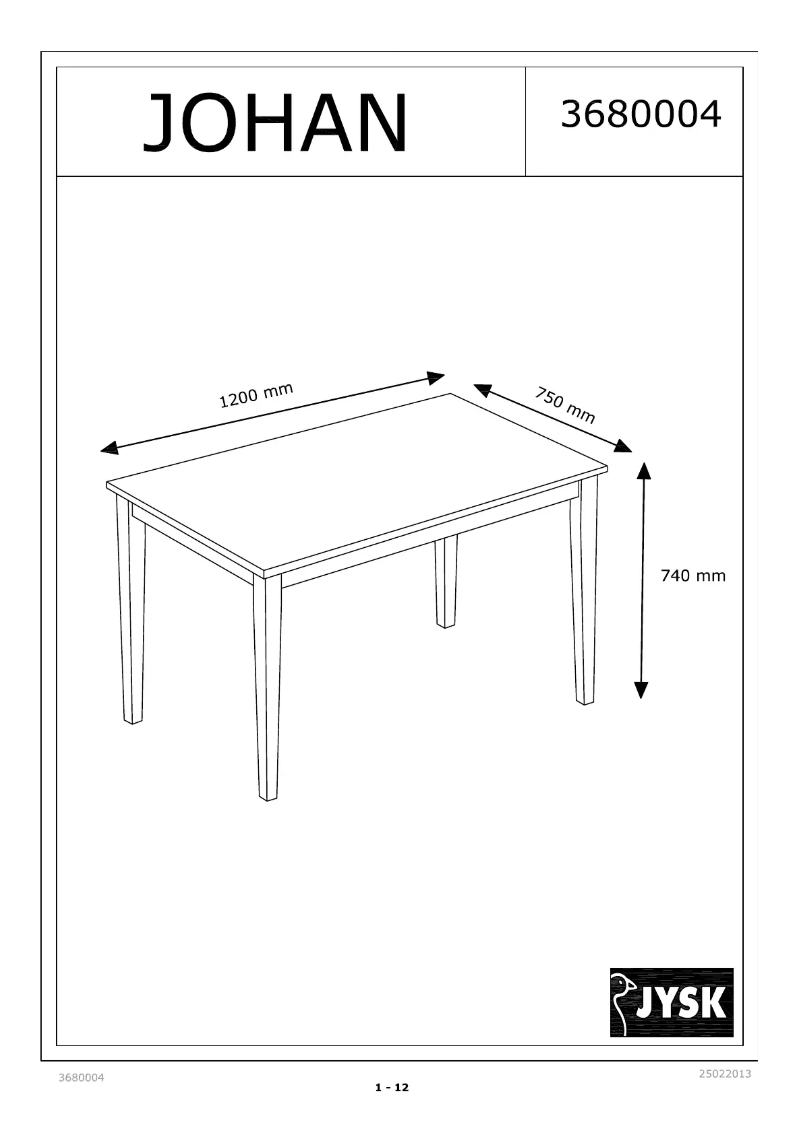 Page 1 de la notice Manuel utilisateur JYSK Johan (120x74x75)