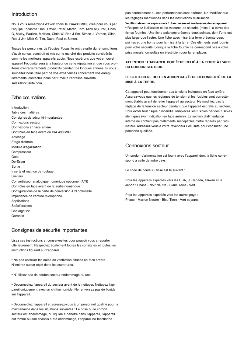 Page n°1 - Manuel utilisateur Focusrite ISA 110