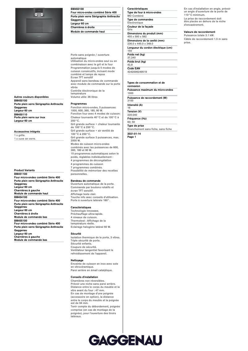 Image de la première page du manuel de l'appareil BM450100