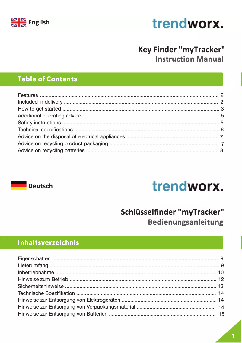 Page n°1 - Manuel utilisateur Trendworx MyTracker