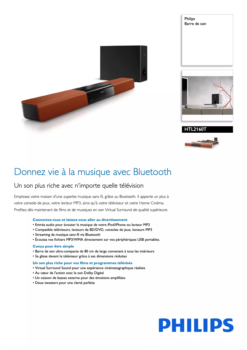 Page 1 de la notice Fiche technique Philips HTL2160T