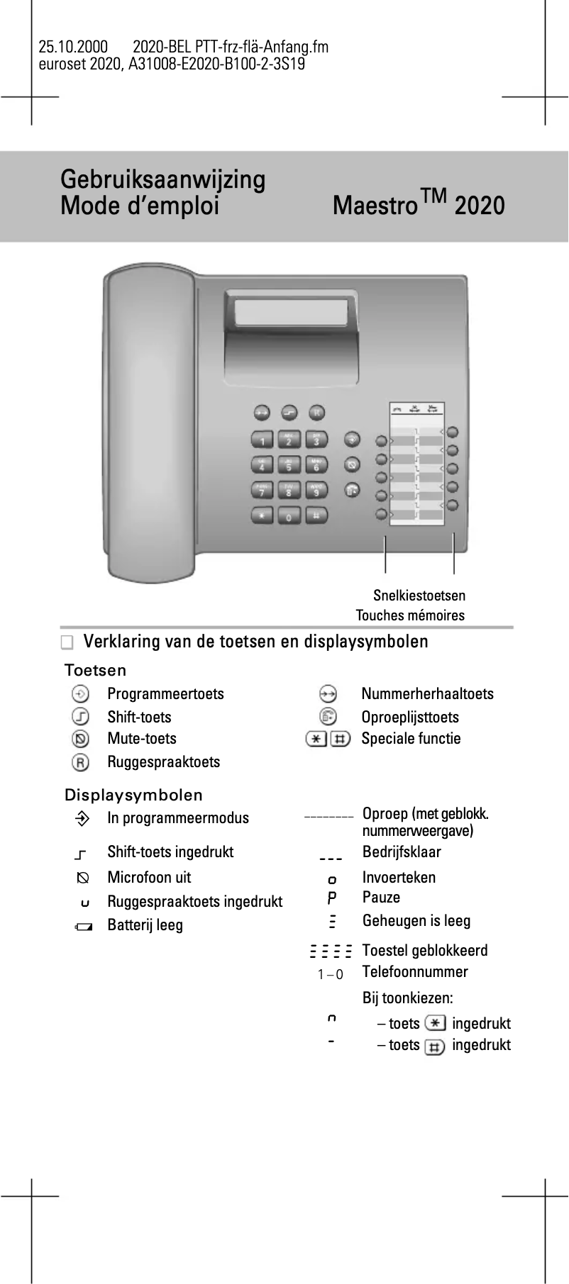 Image de la première page du manuel de l'appareil Maestro 2020