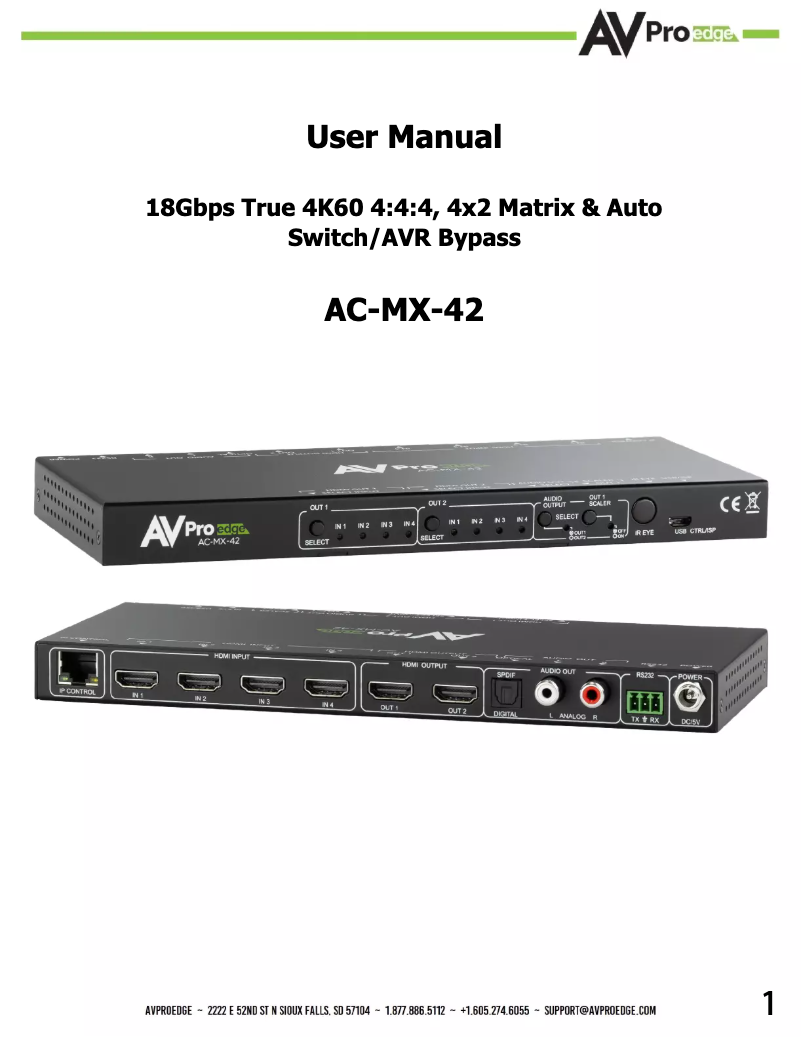 Page n°1 - Manuel utilisateur AVPro Edge AC-MX-42