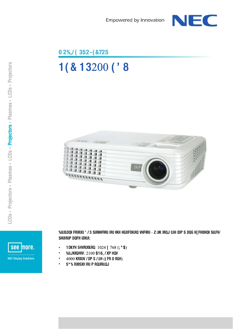 Page 1 de la notice Fiche technique NEC NP200