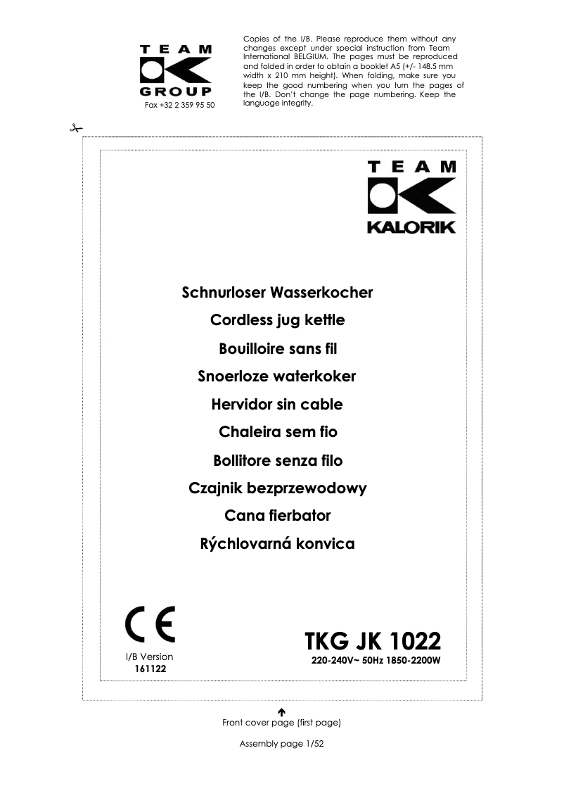 Página 1 del manual Manual de usuario Kalorik TKG JK 1022