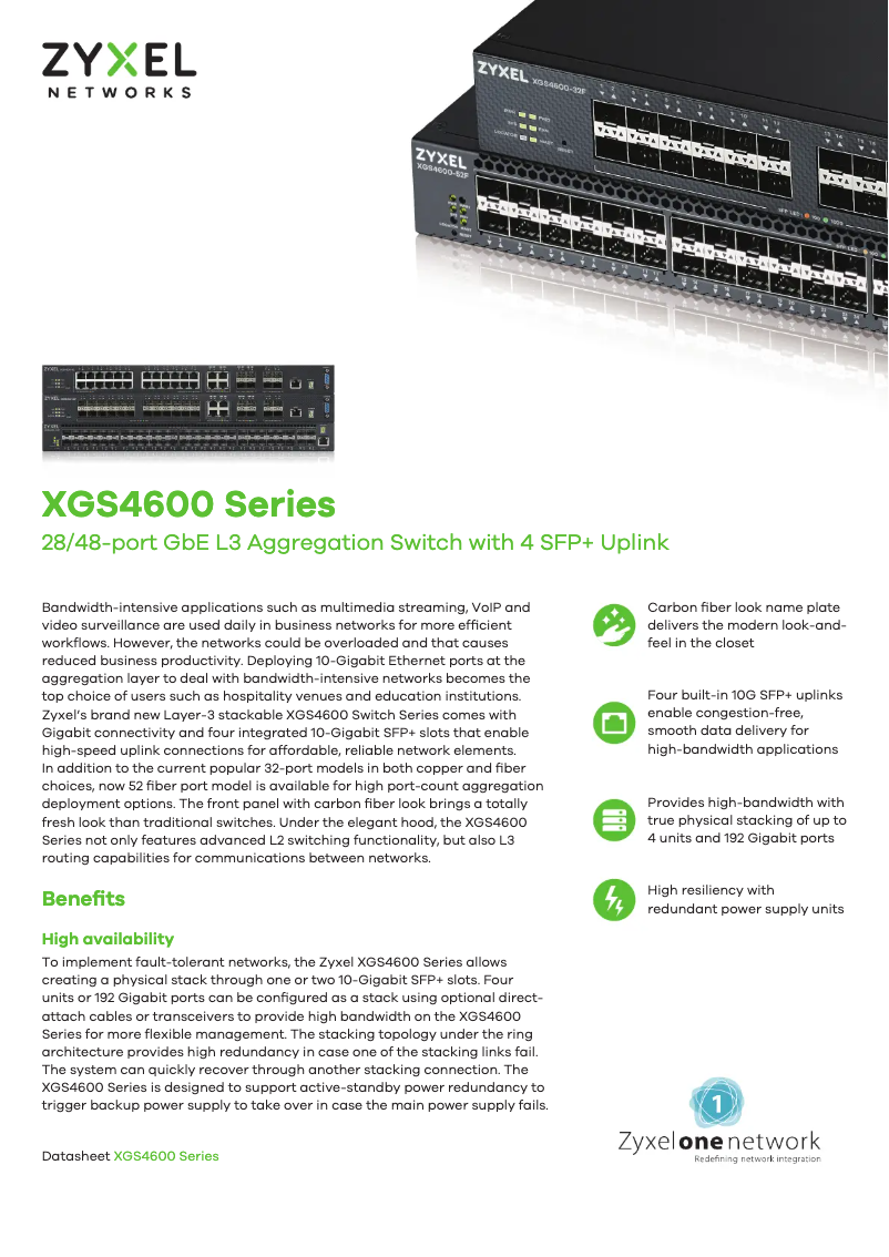 Page 1 de la notice Fiche technique ZyXEL XGS4600-52F