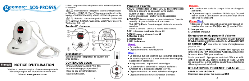 Imagen de la primera página del manual del dispositivo SOS-PRO 595