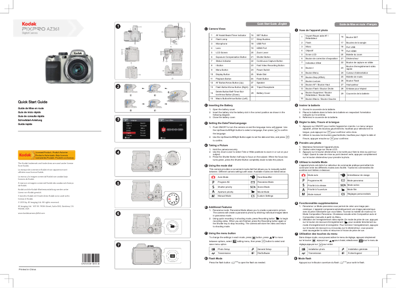 Page n°1 - Guide de démarrage rapide Kodak PixPro AZ361