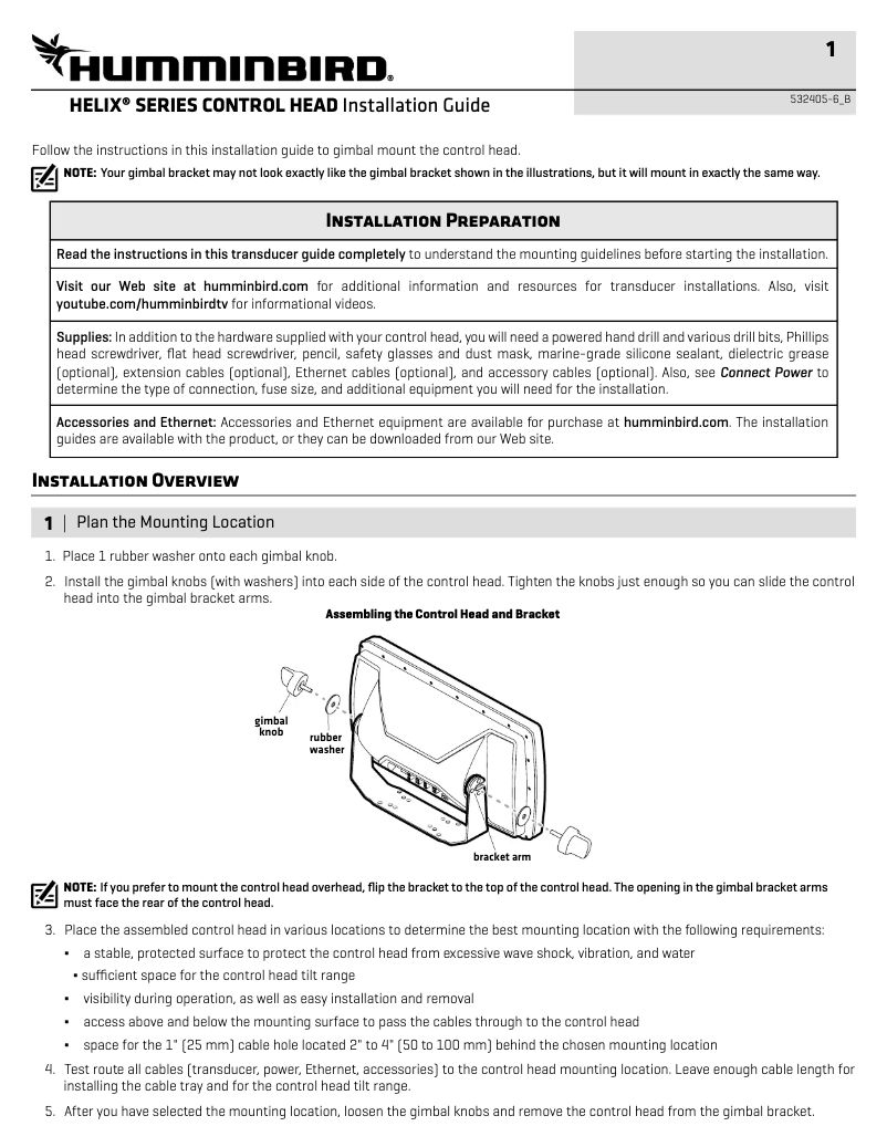 Página 1 del manual Guía de instalación Humminbird HELIX 12 MSI+ GPS G4N