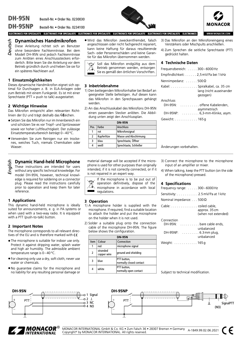 Image de la première page du manuel de l'appareil DH-95N