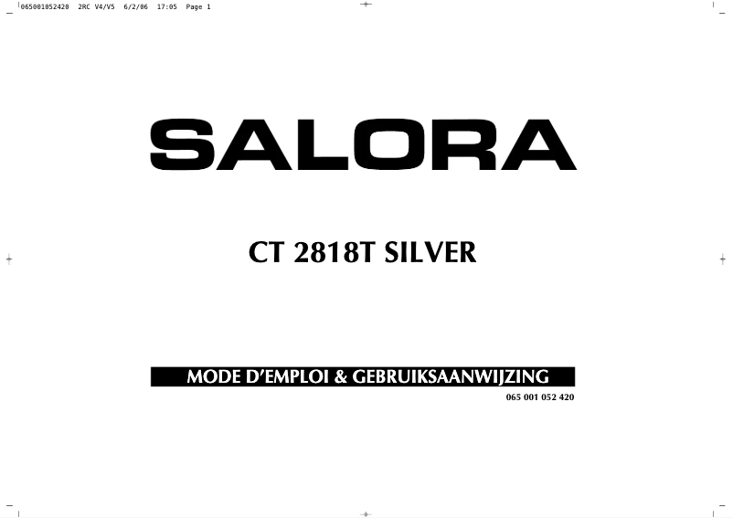 Page n°1 - Manuel utilisateur Salora CT-2818T
