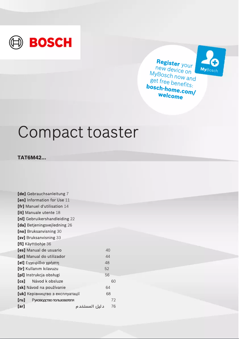 Page 1 of the manual User Manual Bosch TAT6M420