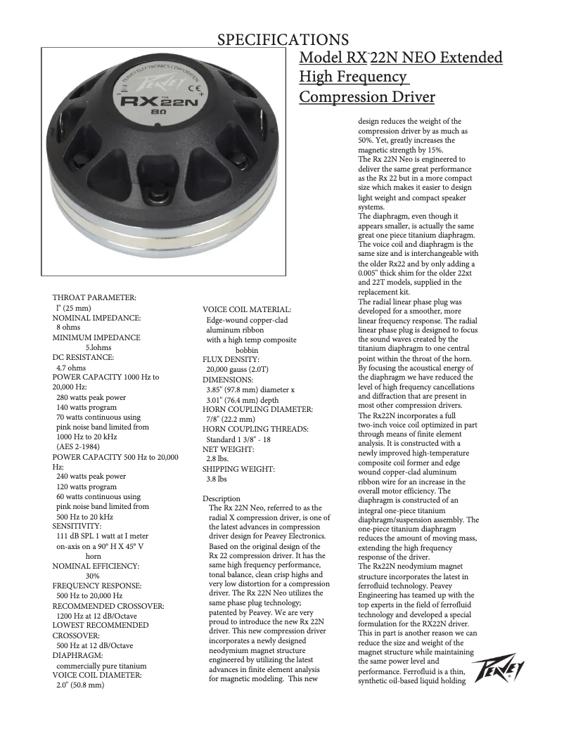 Imagen de la primera página del manual del dispositivo RX 22N