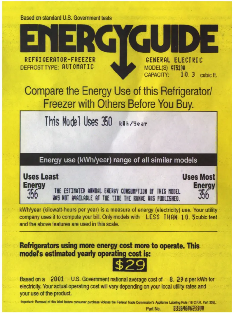 Página 1 del manual Etiqueta energética GE GTS10AAMRWW