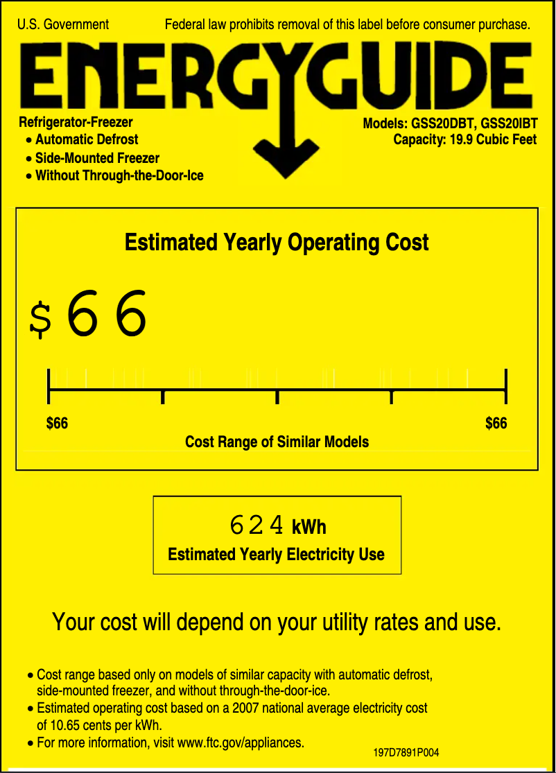 Page n°1 - Label énergétique GE GSS20IBTWW