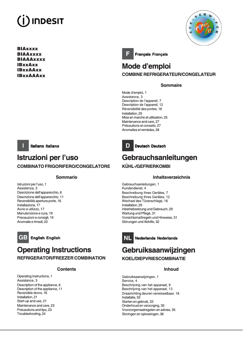Page n°1 - Manuel utilisateur Indesit BIAA 34 F X H D