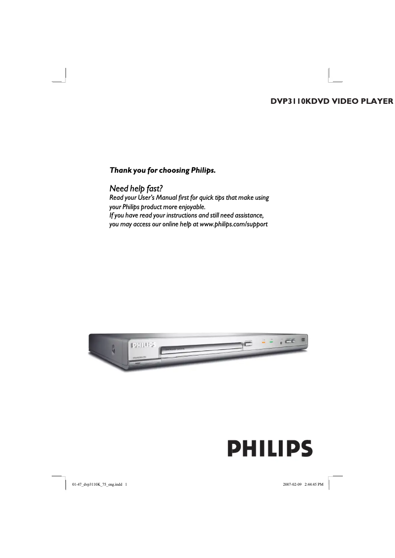 Page n°1 - Manuel utilisateur Philips DVP3110K