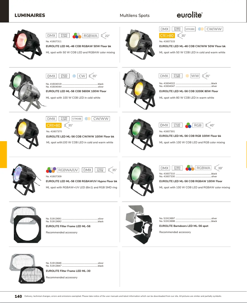 Page 1 de la notice Catalogue Eurolite LED ML-56 COB