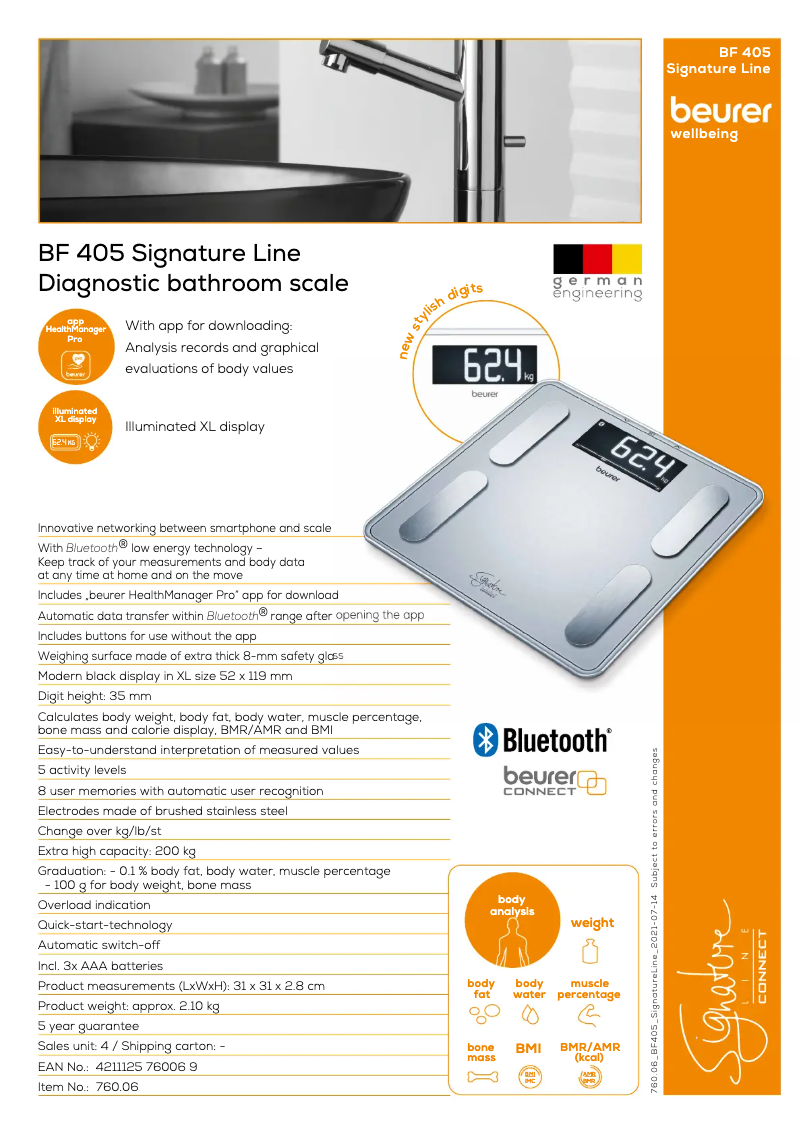Page 1 de la notice Fiche technique Beurer BF 405