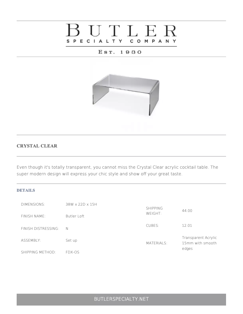 Page n°1 - Manuel utilisateur Butler Crystal Clear 3398140