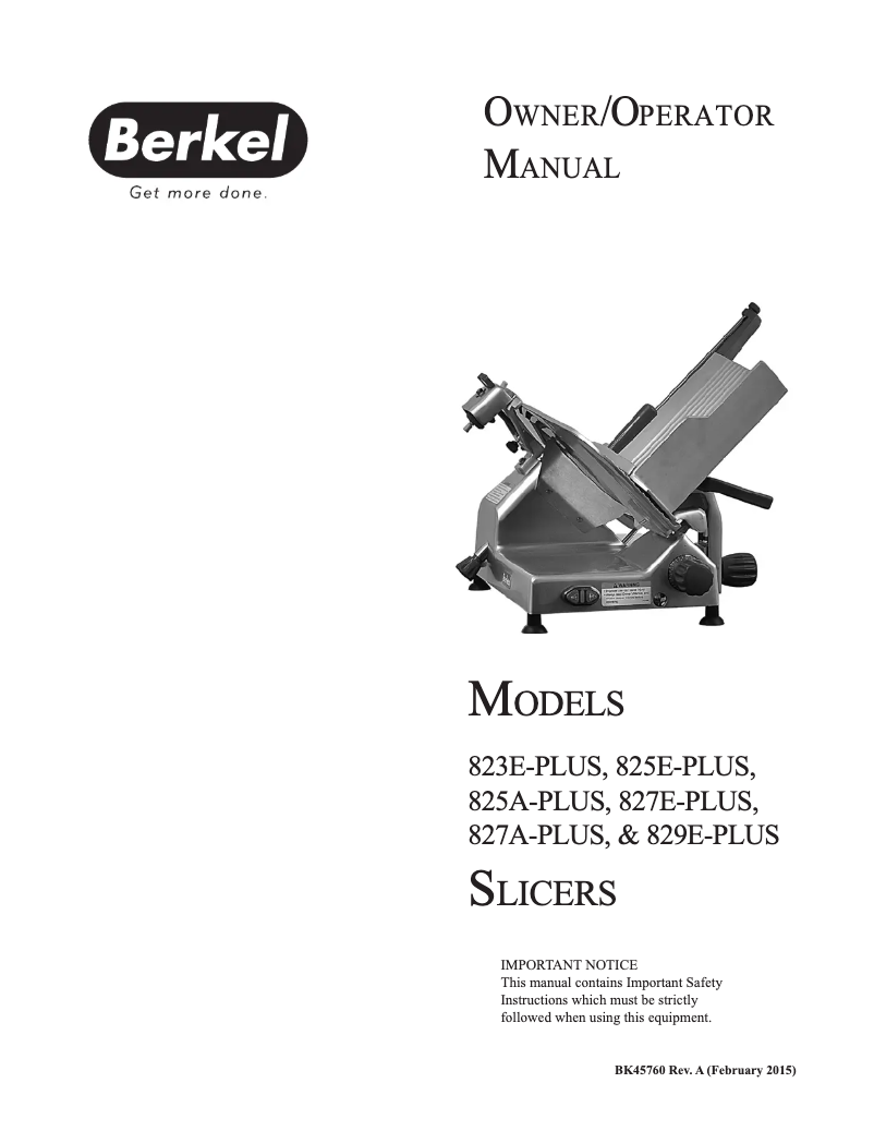 Page n°1 - Manuel utilisateur Berkel 825A-PLUS