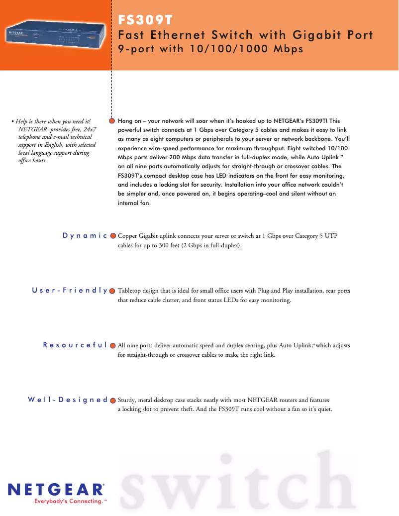 Page n°1 - Fiche technique Netgear FS309T