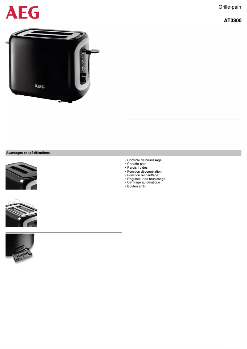 Page 1 de la notice Fiche technique AEG AT3300
