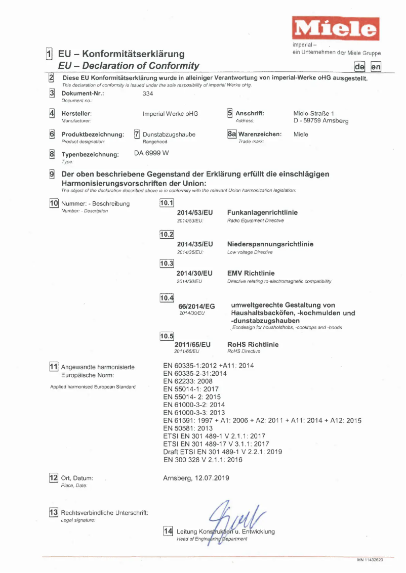 Page 1 de la notice Manuel utilisateur Miele DA 6999 W Pearl