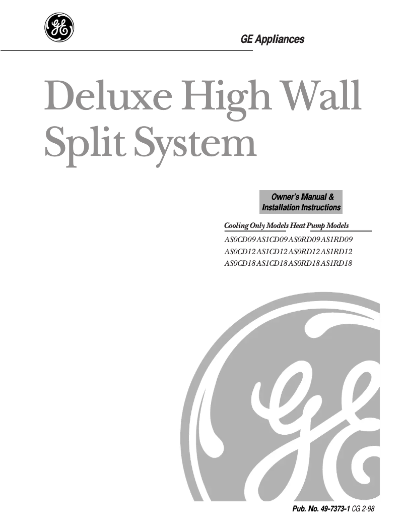 Image de la première page du manuel de l'appareil Quiet-Aire AS1RD18DA0