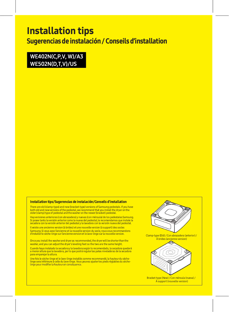 Page 1 de la notice Guide d'installation Samsung WE502NT