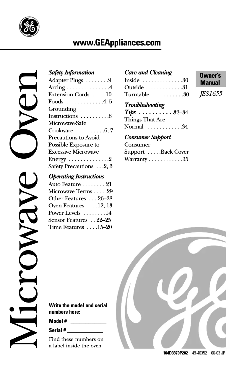 Image de la première page du manuel de l'appareil JES1655BF