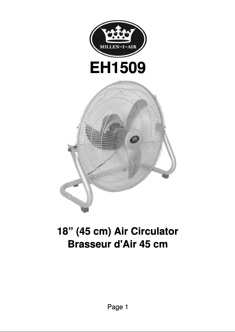 Page 1 de la notice Manuel utilisateur Prem-I-Air EH1509