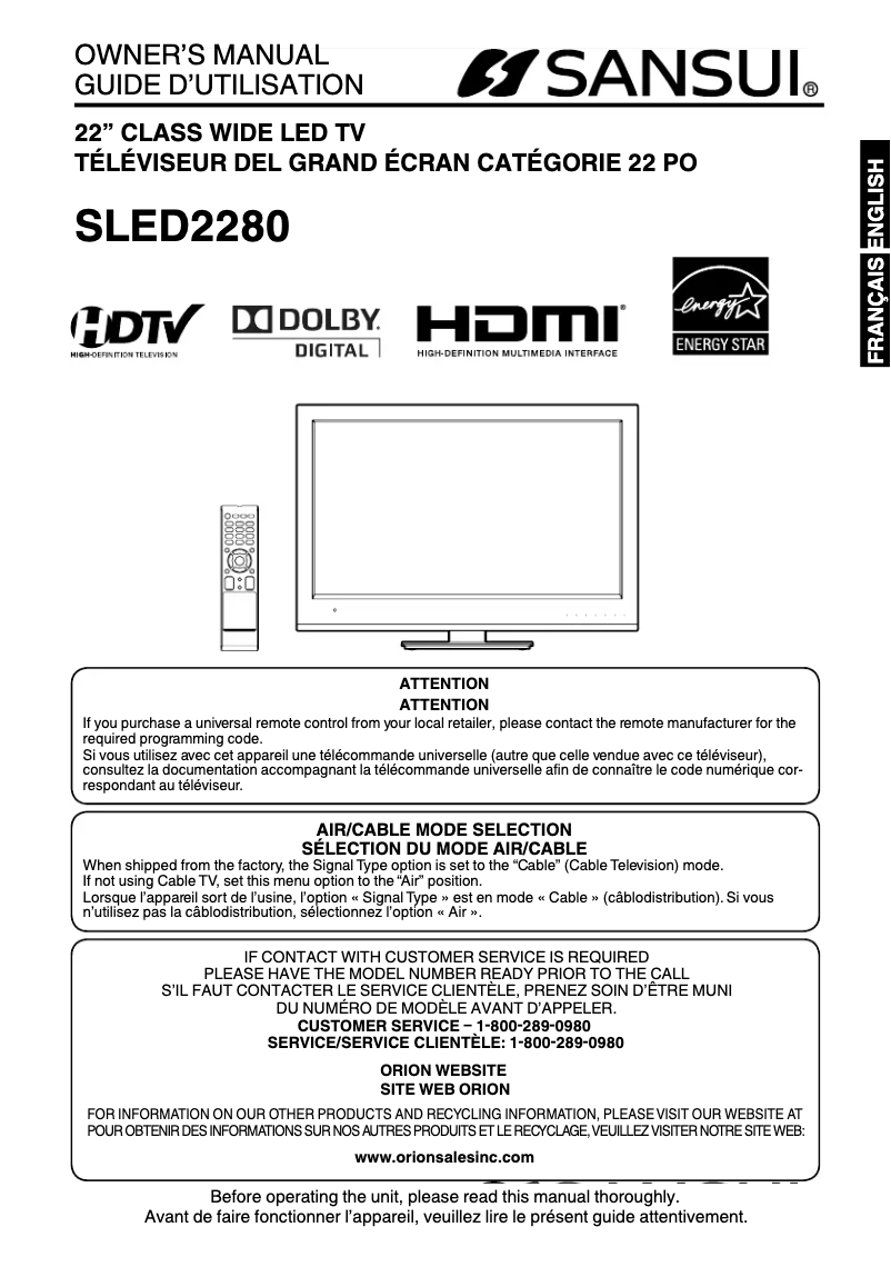 Page n°1 - Manuel utilisateur Sansui SLED2280