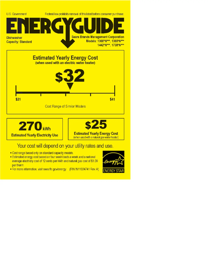 Page 1 de la notice Label énergétique Kenmore 17383