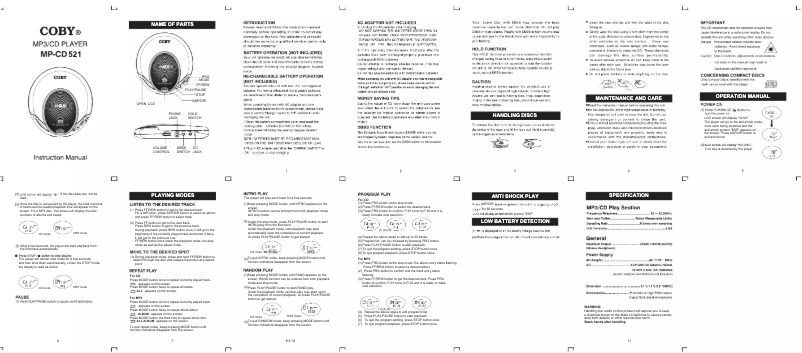 Página 1 del manual Manual de usuario Coby MPCD521
