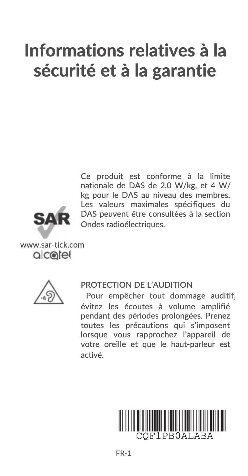 Page 1 de la notice Instructions de sécurité Alcatel Smart Tab 7
