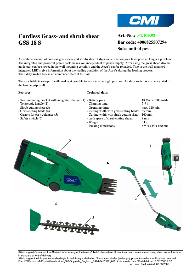 Page 1 de la notice Fiche technique CMI GSS 18 S