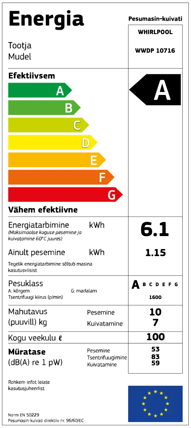 Page 1 de la notice Manuel utilisateur Whirlpool WWDP 10716