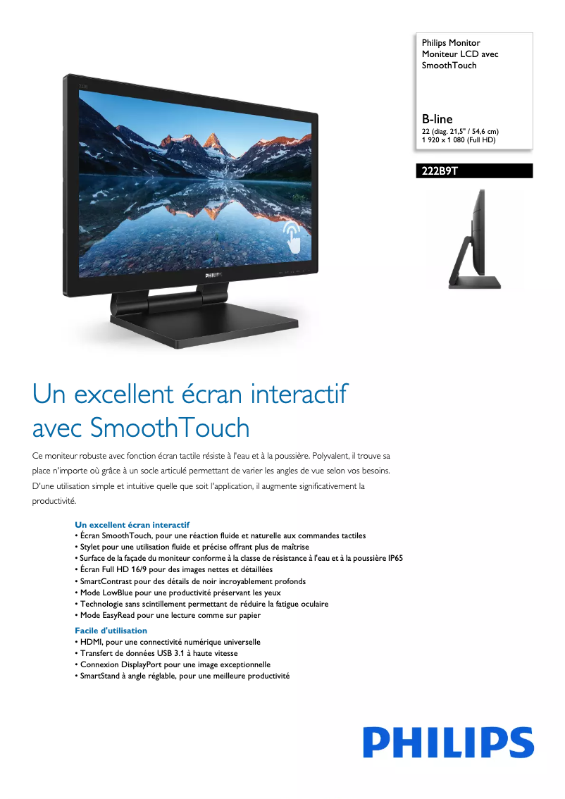 Page 1 of the manual Technical Sheet Philips 222B9T