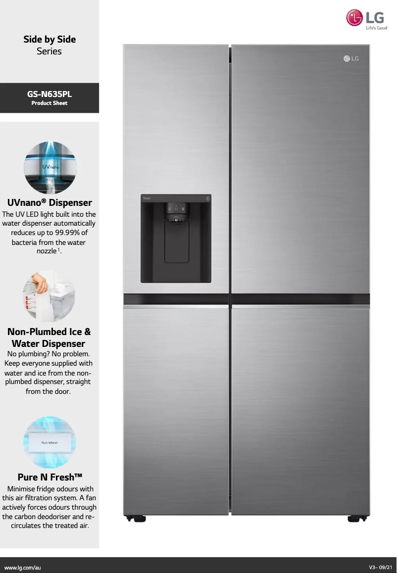 Page 1 de la notice Fiche technique LG GS-N635PL