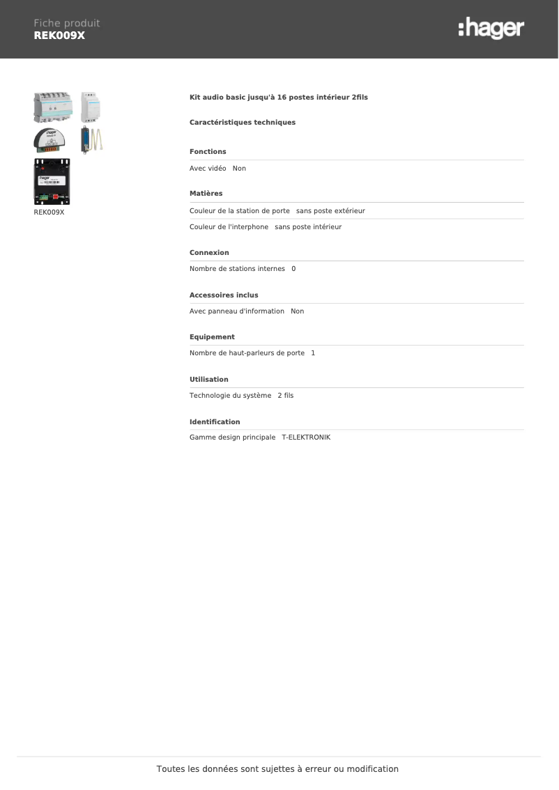 Image de la première page du manuel de l'appareil REK009X