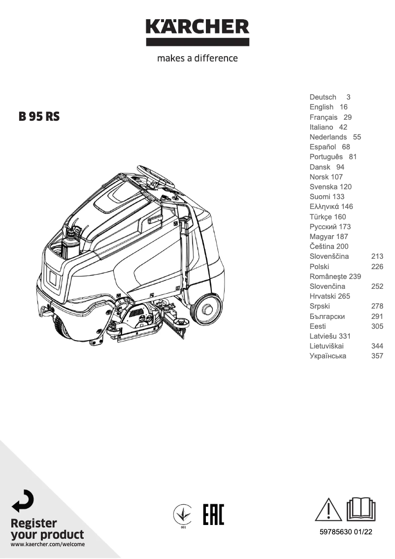 Page 1 de la notice Manuel utilisateur Kärcher B 95 RS Bp