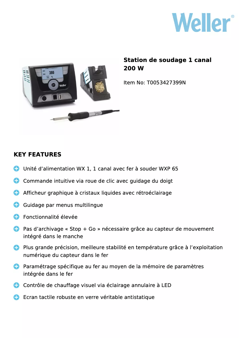 Page n°1 - Fiche technique Weller WX1012