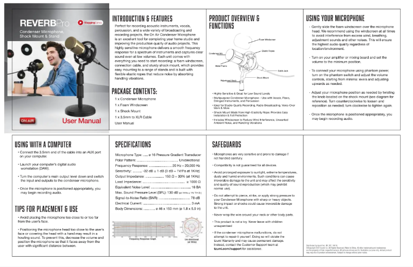 Page 1 de la notice Manuel utilisateur On Air Reverb Pro